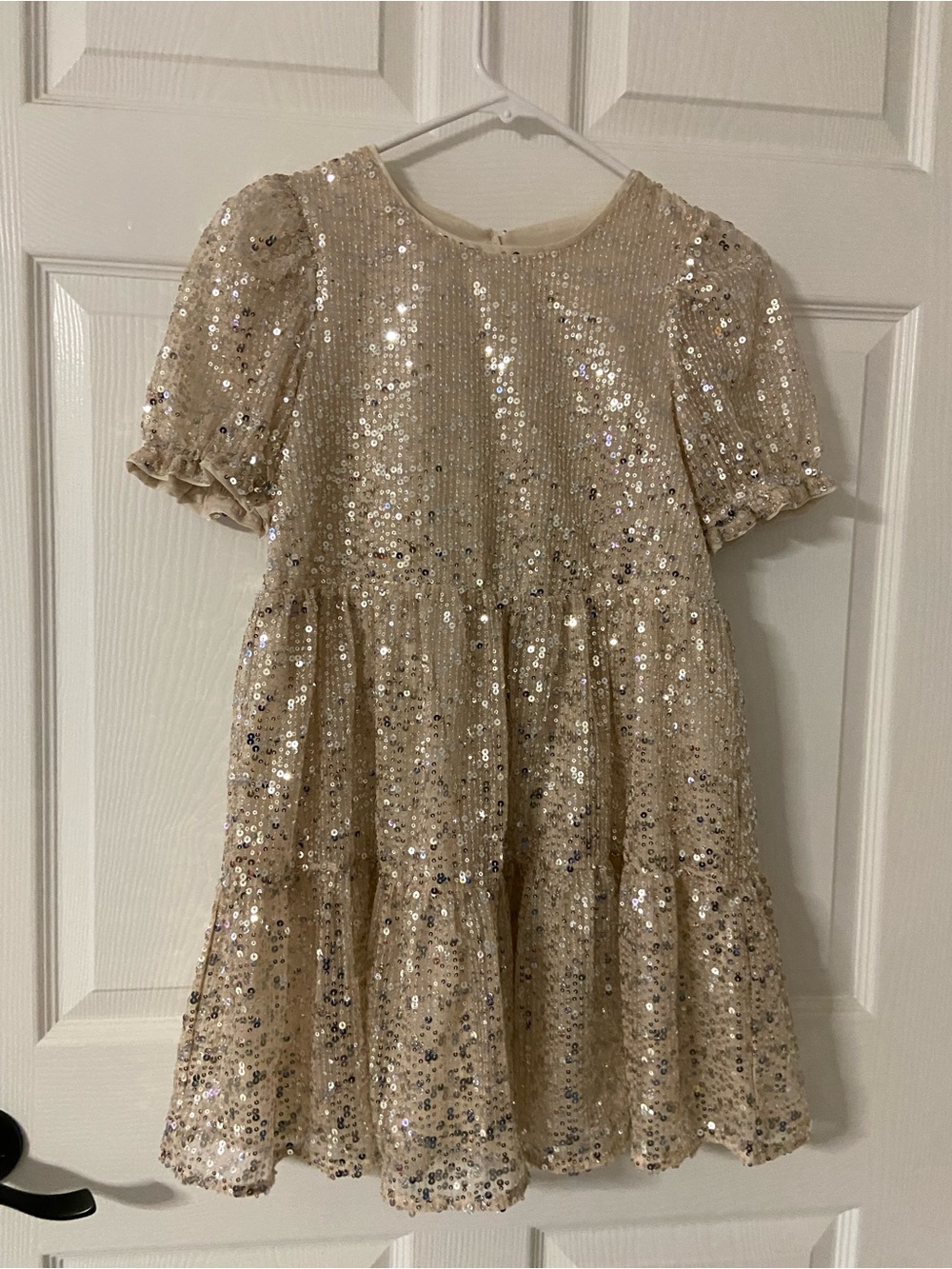 Cat & Jack Beige HOLIDAY WEDDING FORMAL Lace Silver Sequined Baby Doll Dress